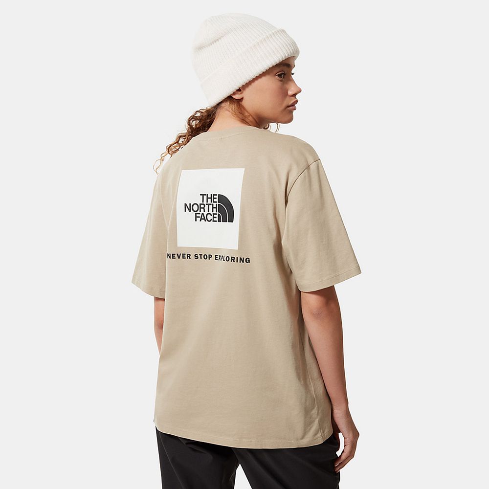 The North Face T-Shirts Womens Australia - The North Face Relaxed Redbox Khaki / White (ZHN-193460)